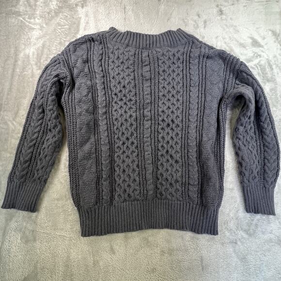 Mens Cable Knit Sweater Gray SZ L Ribbed Waffle - Picture 8 of 13